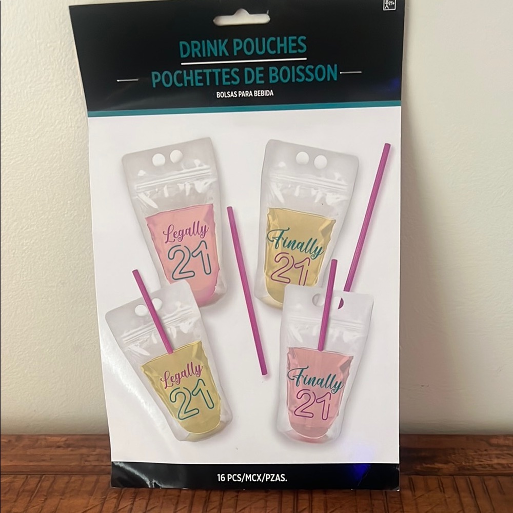 Legally 21 Drink Pouches - Pink and Yellow